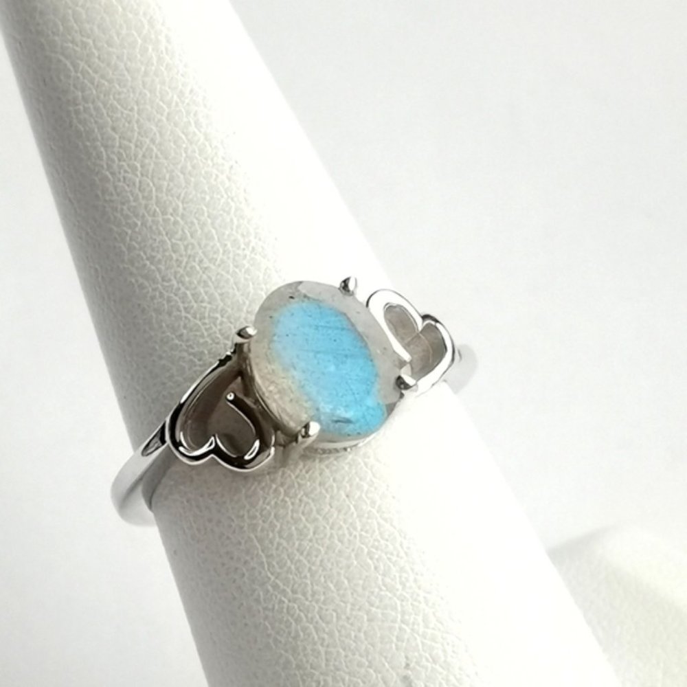 NEW sterling silver baby blue labradorite ring with hearts size 8